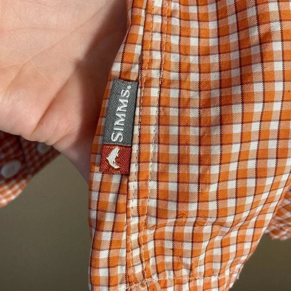 Simms orange plaid fishing long sleeves shirt - Picture 2 of 5